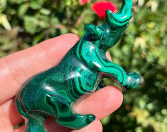 Malachite with Chrysocolla Rhino Malachite  Rhinoceros Carving | Malachite Animal Carving | Rhino Figurine | Crystal Rhinoceros