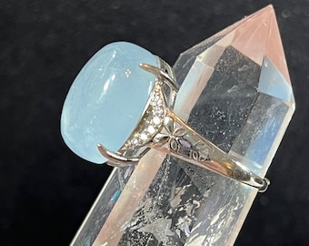 Genuine Aquamarine Ring | Aquamarine Crystal Ring | Gemstone Ring | March Birthstone | 925 Sterling Ring R5