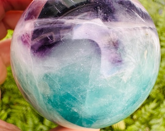 Purple and Green Fluorite Sphere, Rainbow Fluorite Crystal Sphere