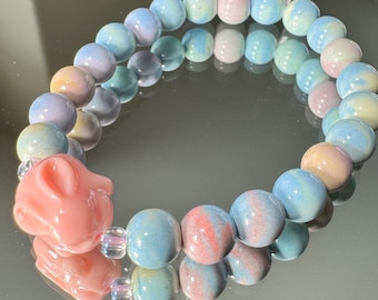 Colorful Jasper Bunny Bracelet, Easter Bunny Crystal Bracelet, Crystal Bunny Bracelet