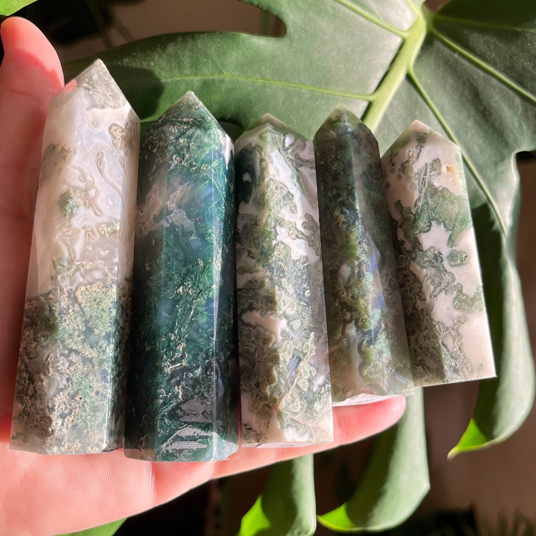 モスアゲートタワー ドゥルージークリスタルポイント 天然石 ~ 調和と