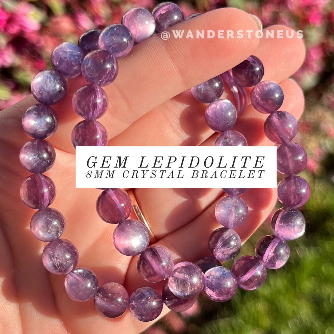 Gem Lepidolite Bracelet Luxury Crystal Bracelet Crystal Beaded Bracelet Genuine Crystal Bracelet 8mm Etsy UK