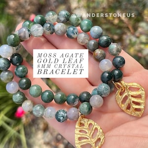 Exceptional Moss Agate Crystal Bracelet | Nature Lover Crystal Beaded Bracelet | Round Crystal Bracelet | Genuine Crystal Bracelet
