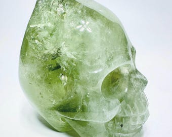 Unique Rainbow Prasolite Skull with Citrine , Green Amethyst Skull, prasolite Crystal Skull,  Starseed Skull, Green Quartz Crystal Skull