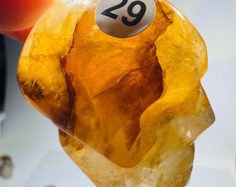 Golden Healer Skull, Translucent Hematoid Quartz Skull, Crystal Skull, Quartz Crystal Skull