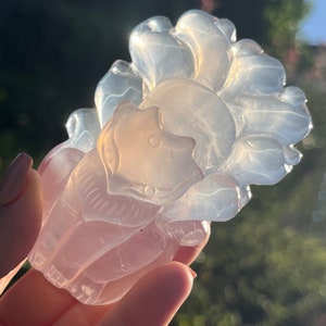 Mozambique Rose Quartz 9 Tail Fox |  Star Rose Quartz Nine Tail Fox |  9 Tail Fox crystal |  Crystals | Crystal Kitsune