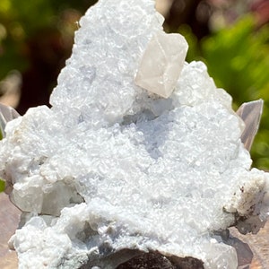 Clear Fluorite Cube on Sugary Quartz Matrix Raw Mineral Crystals Thumbnail Specimen