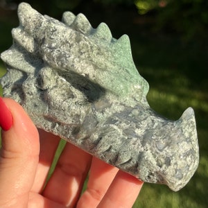 Moss Agate Dragon | Moss Agate Skull Head | Moss Agate Crystal Dragon | Dragon Figurine Skull Art Carving set2