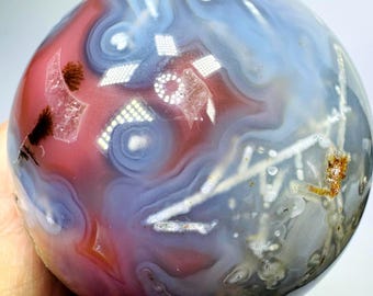 Rare Find* XL Size Swazi Agate Sphere WITH DENDRITES, Mosambique Agate, Rare Crystal Sphere