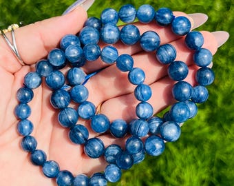 Edelsteen kyanietkristalarmband, luxe kristallen armband, edelsteen blauwe kyanietkristal kralenarmband, blauwe kyanietarmband 8 mm