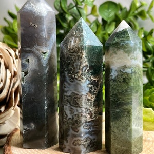 Moss Agate Tower Point Obelisk Natural Stone