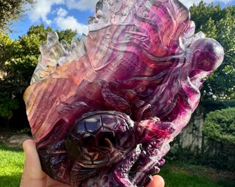 Rainbow Fluorite Ocean Carving | Crystal Carving | Ocean Crystal Carving | Statement Carving