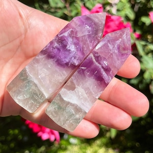 Flashy Rainbows! Green Purple Rainbow Fluorite Crystal Tower Obelisk Point Wand ~