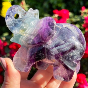 Rainbow Fluorite Elephant | Fluorite Elephant | Purple Fluorite Elephant | Crystal Elephant