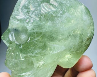 Unique Rainbow Prasolite Skull with Citrine , Green Amethyst Skull, prasolite Crystal Skull, Green Quartz Crystal Skull