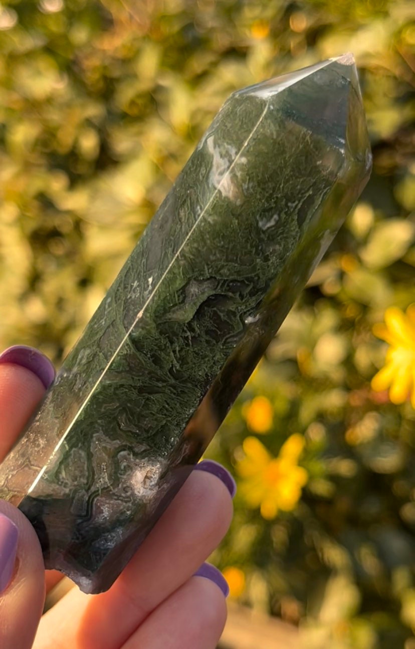 モスアゲートタワー ドゥルージークリスタルポイント 天然石 ~ 調和と