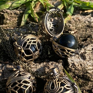 Custom Crystal Cage Locket Pendant Necklace Antique Bronze