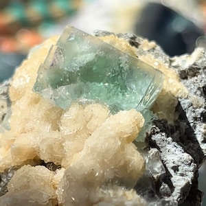 Green Cubic Fluorite Cluster on Dolomite Matrix Raw Mineral Specimen   ~ Yindu Inner Mongolia ~ Collectors Specimen