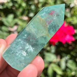 Green Purples Rainbow Fluorite Tower Obelisk crystal Point Wand