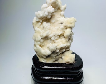 Large High Quality White Sugar Calcite Specimen on wood stand, Raw Calcite Mineral, Sugary White Calcite