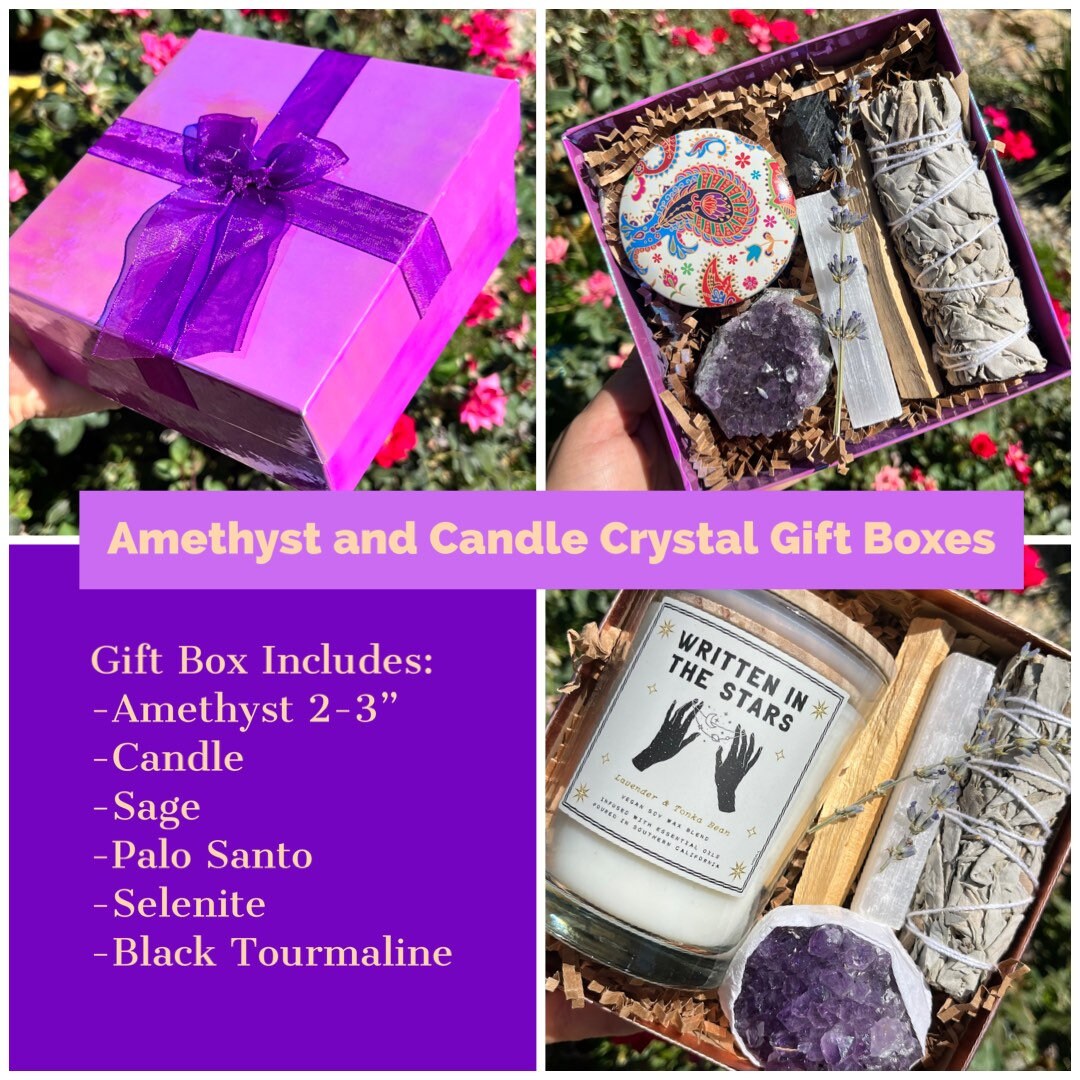 Amethyst Crystal Gift Box Set Raw Amethyst Cluster Etsy