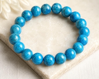 High Grade Blue Apatite Crystal Bracelet,  Blue Apatite Beaded Bracelet