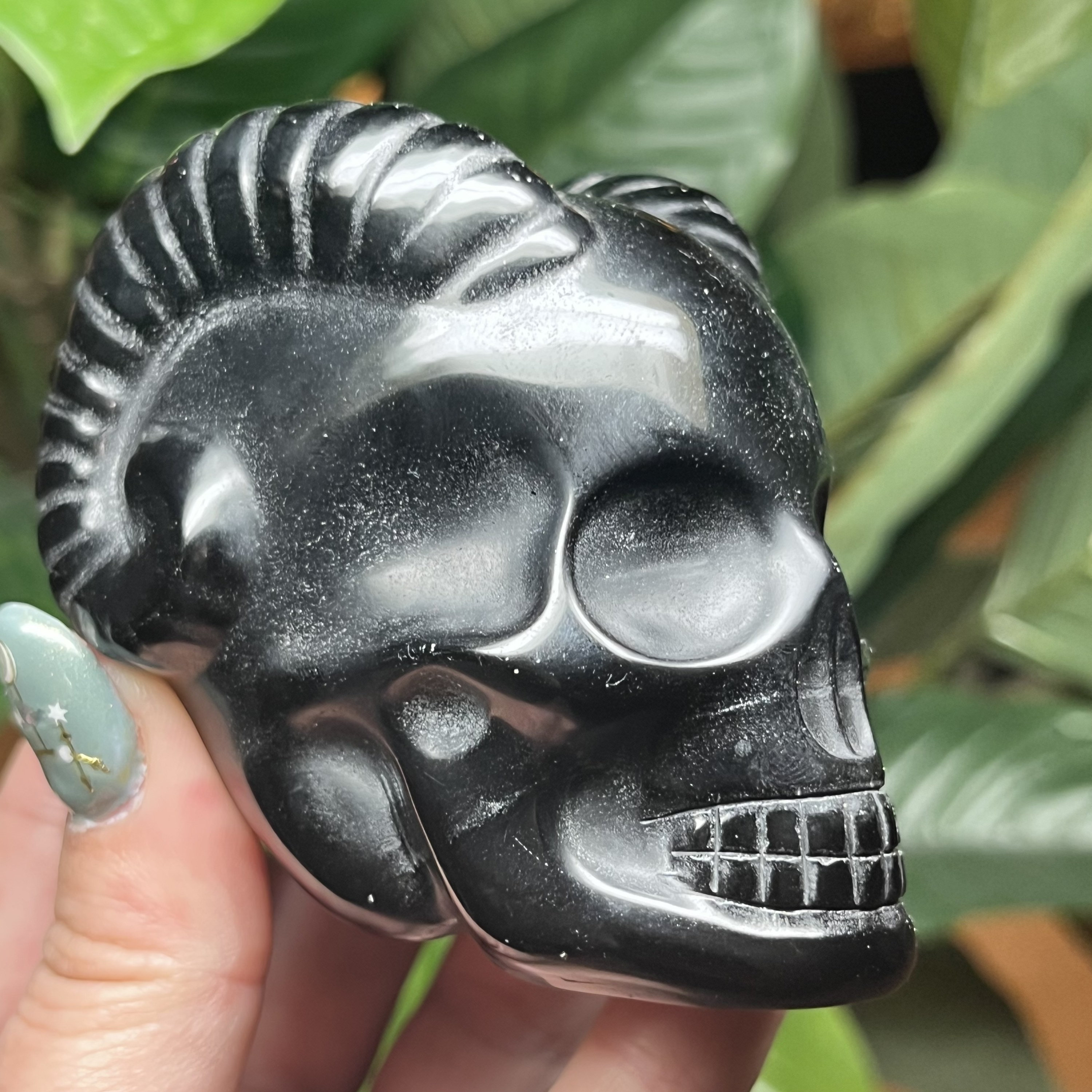 OCCULTUS ブラックメタル　BLACKL Black Obsidian Skull | Horned Crystal Human Skull | Obsidian