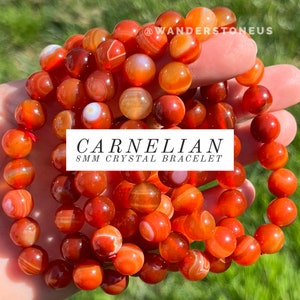 Banded Carnelian Crystal Bracelet | Agate Bracelet | Carnelian Agate Beaded Bracelet 10mm