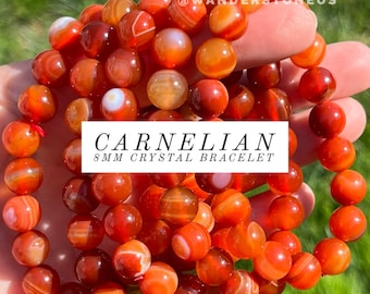Banded Carnelian Crystal Bracelet | Agate Bracelet | Carnelian Agate Beaded Bracelet 10mm