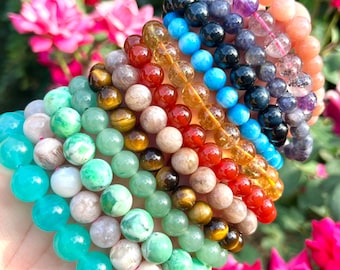 Rare* Natural Gemstone Crystal Beaded Bracelet Round Crystal Bracelet ~ Genuine Stone Crystals ~ 2mm 6mm 8mm