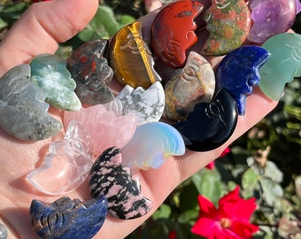 Crystal Moon with Face | Moon Shaped Crystals | Crystal Moons | Crystal Minis | Crystal Tumbles | Crystal Palm Stones | Crystal gifts