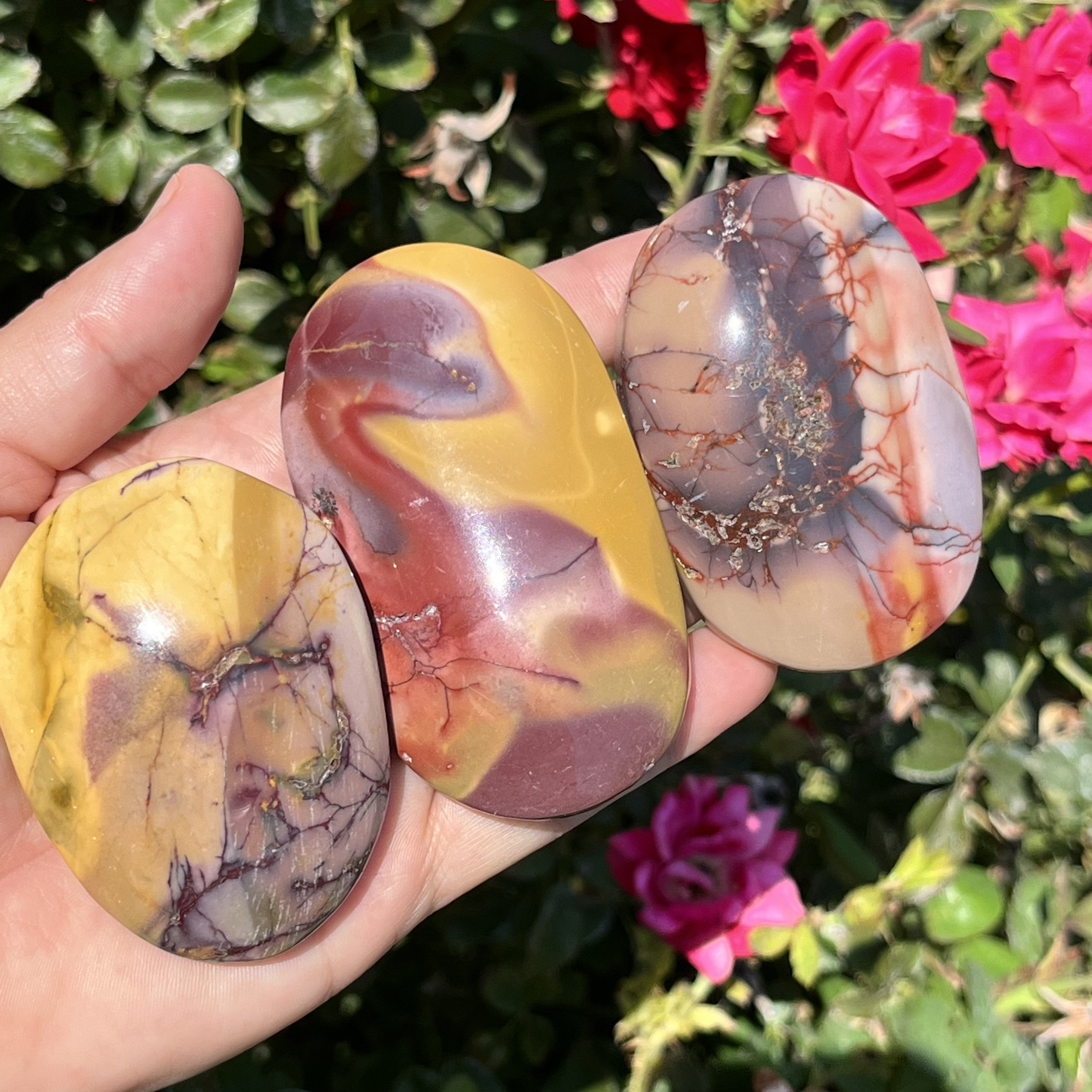 希少　♡Mookaite Jasper　ムーカイト♡　風景画　枝葉　2個セット Colorful Yellow Purple Mookaite Jasper Palm Stones ~ Natural