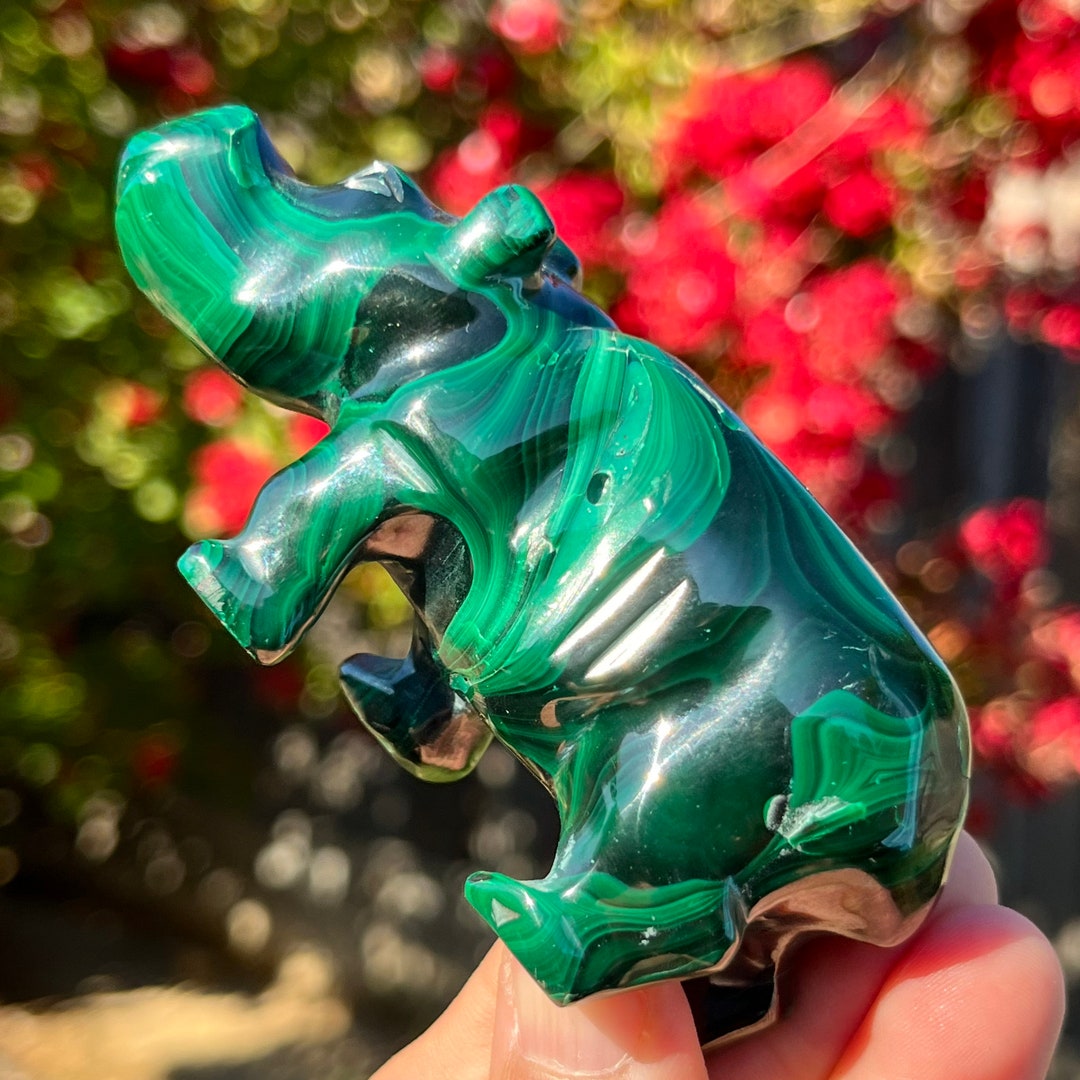 Malachite hand Carved Hippo- hippopotamus, Sculpture