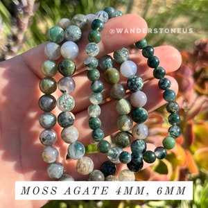 Moss Agate Crystal Bracelet | Nature Lover Crystal Beaded Bracelet | Round Crystal Bracelet | Genuine Crystal Bracelet