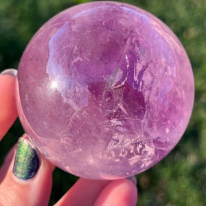 Edelsteinqualität! Funkelnde Amethyst Kugel mit Regenbogen! | Kristallkugel | Natürliche Kristallkugel AM3