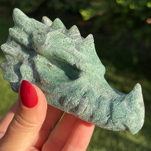 Moss Agate Dragon | Moss Agate Skull Head | Moss Agate Crystal Dragon | Dragon Figurine Skull Art Carving