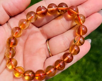 Gem Grade Phantom Citrine Crystal Bracelet, 8mm Citrine Beaded Bracelet, Genuine Citrine Bracelet