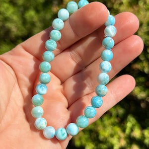 Genuine Larimar Beaded Bracelet ~ Natural Stone Crystal Bracelets ~ Handmade Artisan Jewelry