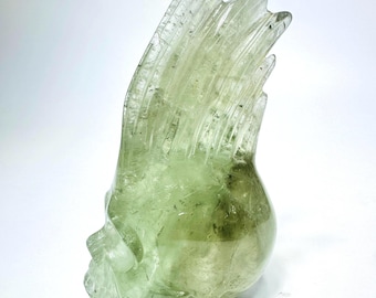 Unique High Grade Prasolite Skull with Citrine , Green Amethyst Skull, prasolite Crystal Skull,  Mohawk Skull, Green Quartz Crystal Skull