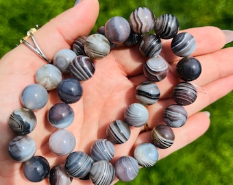 Pulsera de ágata gris de Botsuana de 8 mm, pulsera con cuentas de cristal