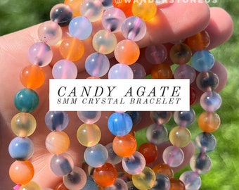 Candy Agate Crystal Bracelet | Phantom Agate Beaded Bracelet | Multi Light