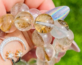 Rare Gem Grade Dendritic Golden Healer Bracelet | Luxury Crystal Bracelet | Crystal Beaded Bracelet | Genuine Crystal Bracelet