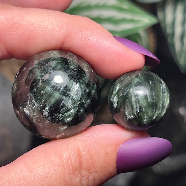 Rare Gemmy Seraphinite Sphere | Seraphinite Crystal Sphere | Green Charoite Crystal | Rare Crystals