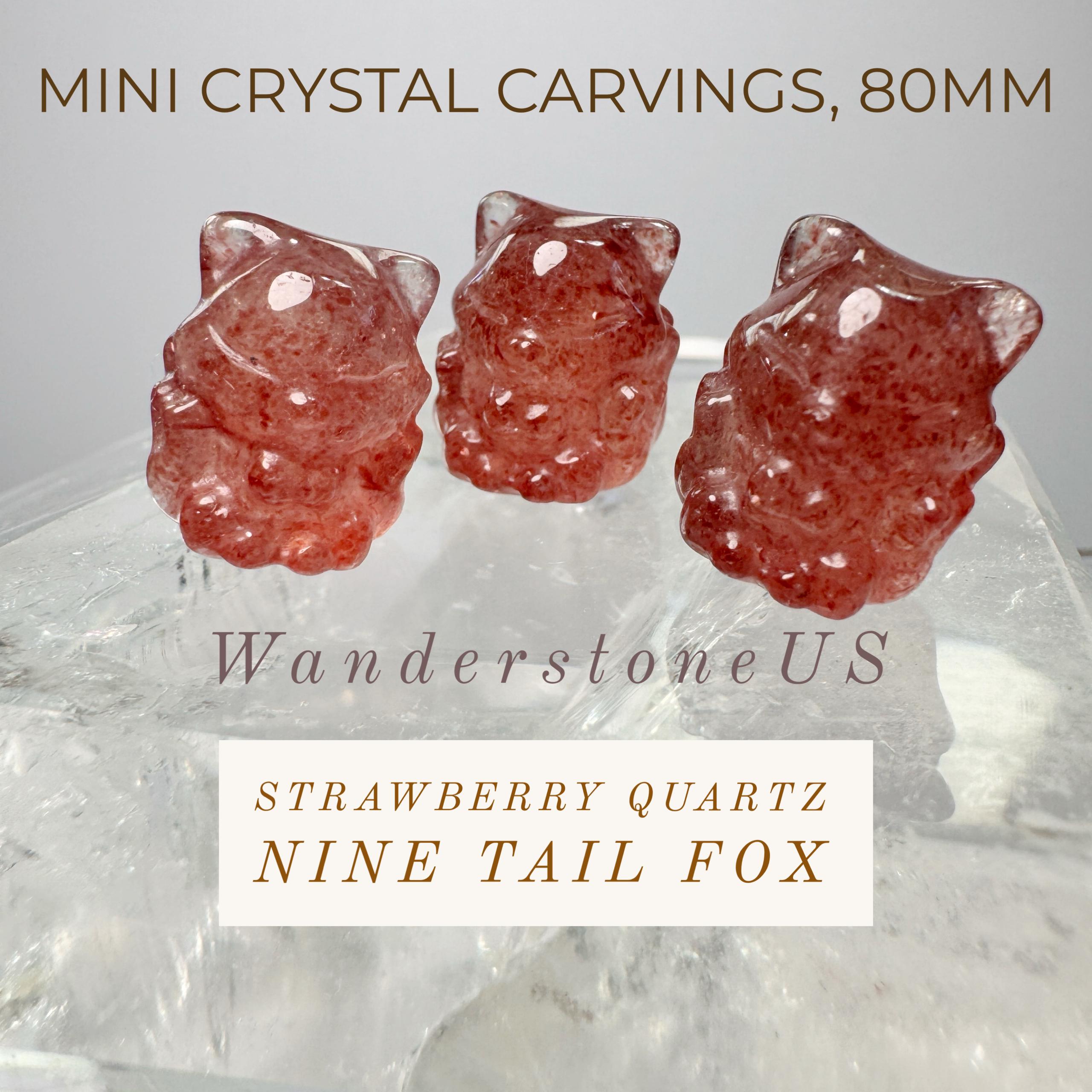 Strawberry Quartz Nine Tail Fox | Mini Crystal Fox | Crystal Minis