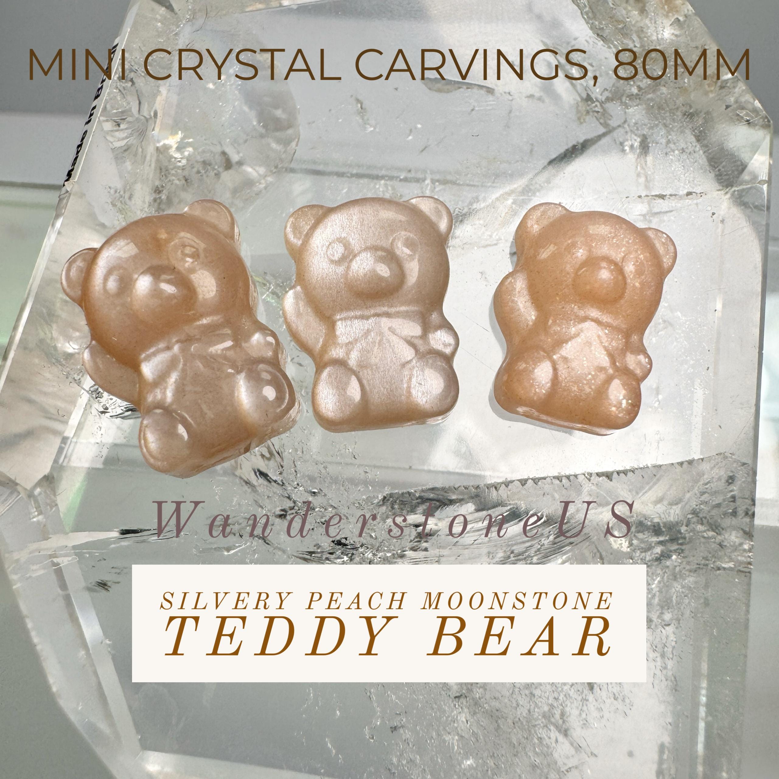 Peach Moonstone Teddy Bear | Mini Crystal Teddy Bear | Crystal Minis | Crystal Teddy Bear | Mini Crystal Carvings