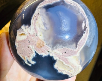 Sphère d'agate volcanique en cristal réactif aux UV | Sphère de cristal en pierre naturelle | Sphère en agate