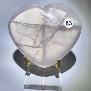 Star Flash Mosambique Rose Quartz Heart, Mosambique Rose Quartz Crystal Heart, Puffy Crystal Heart with Stand