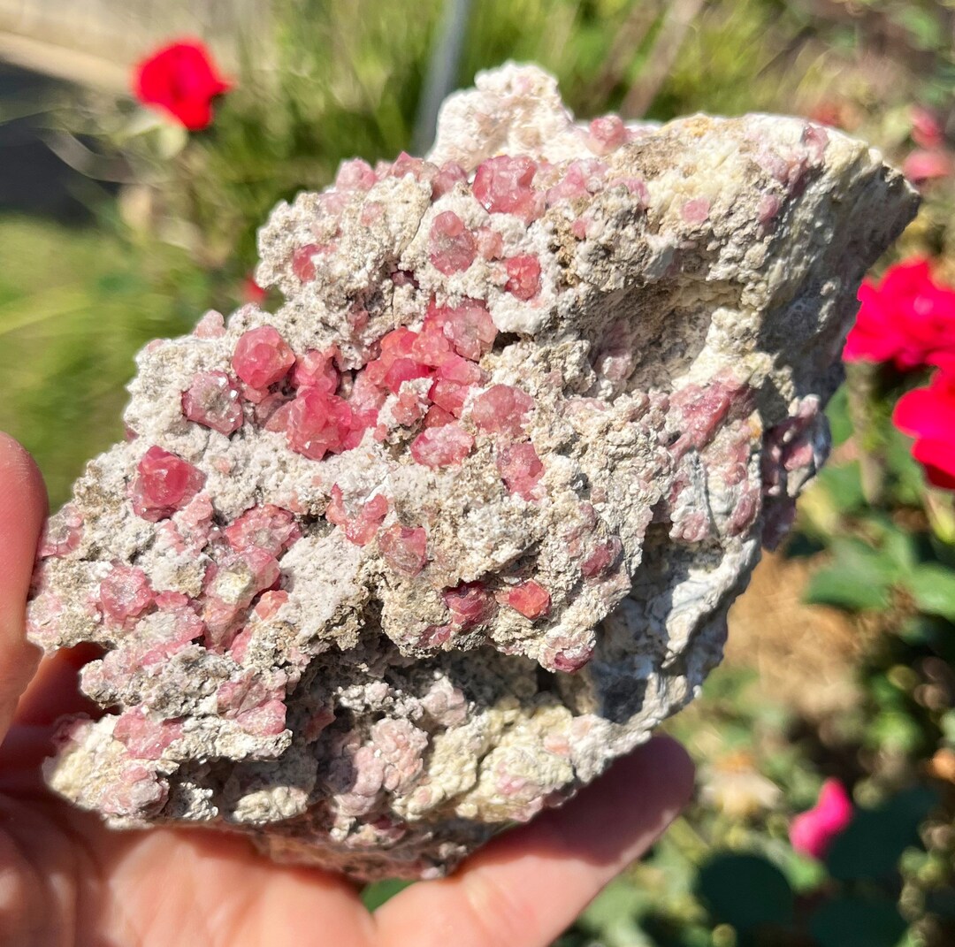 Rare Raspberry Var Grossular Yellow Grossular Barite Rosalite Raw on Matrix Pink