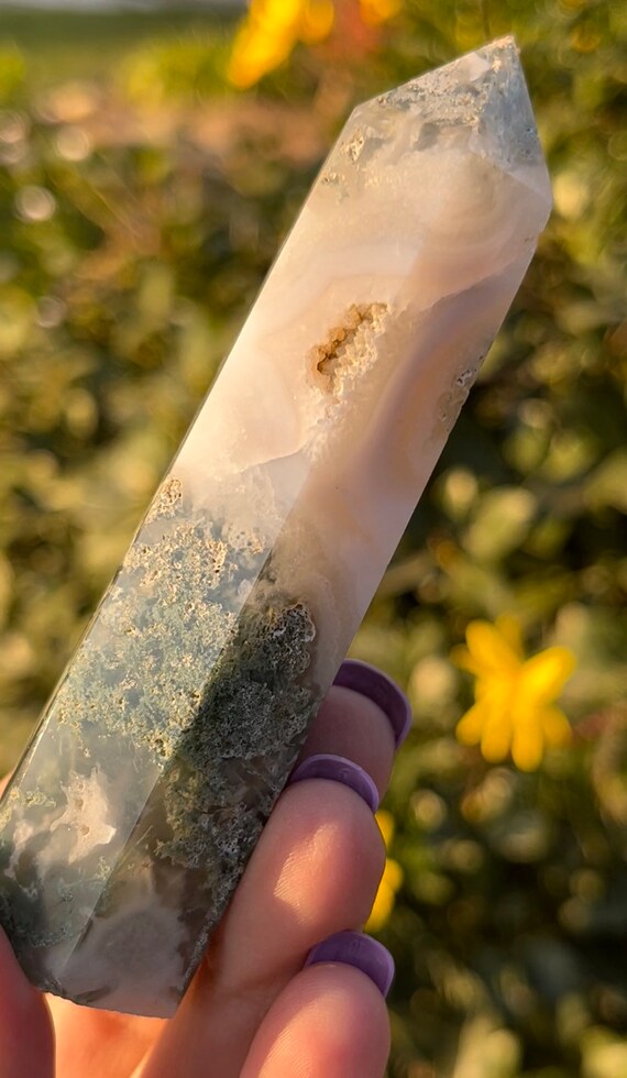 モスアゲートタワー ドゥルージークリスタルポイント 天然石 ~ 調和と