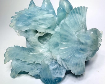 Rare Hand-Carved Gemmy Aquamarine Pheonix Carving, Aquamarine Crystal Pheonix, Genuine Aquamarine Bird Carving, Collectors Aquamarine